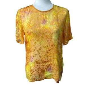Escada Margaretha Ley Melon Burnout Short Sleeve Silk Blouse Size 38